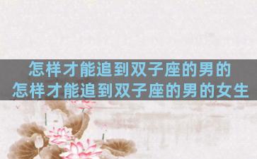 怎样才能追到双子座的男的 怎样才能追到双子座的男的女生